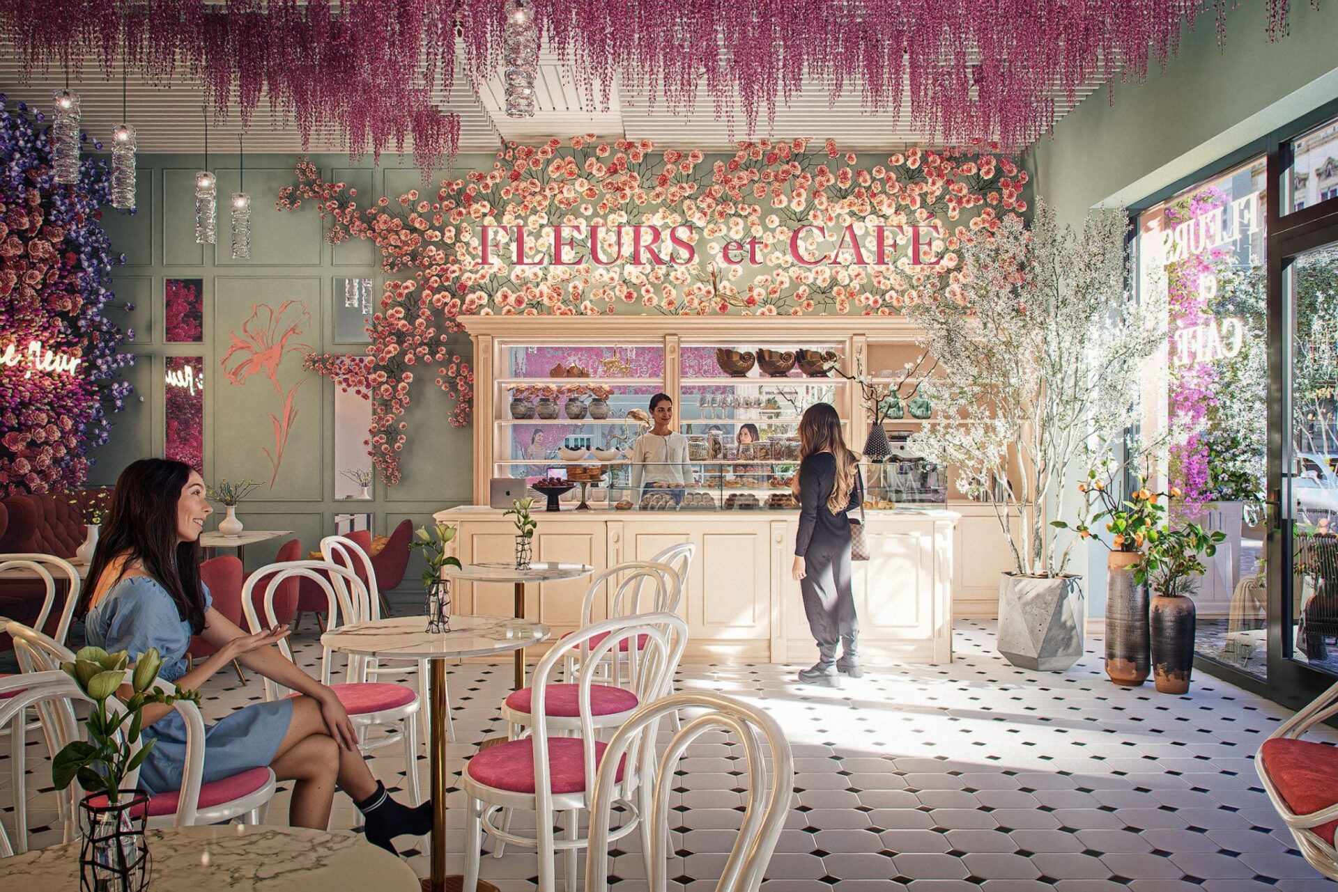 Návrh interiéru kavárny s květinářstvím